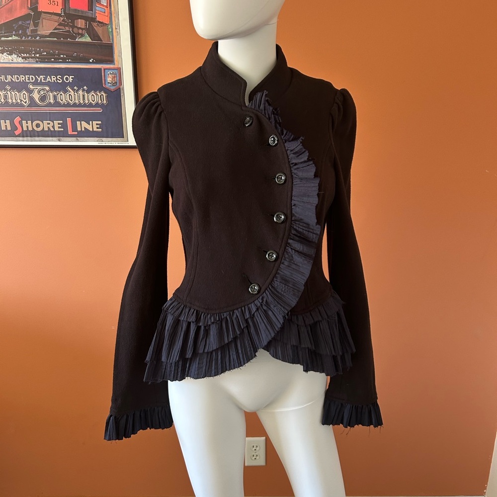 NWT FREE PEOPLE military style black women’s ruffled blazer
